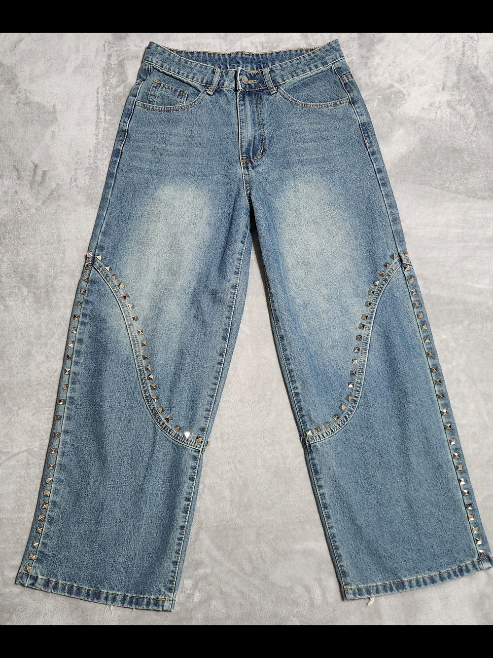 Manfinity Studded Wide Leg Denim Jeans XS Light Wash Y2K Streetwear Pants